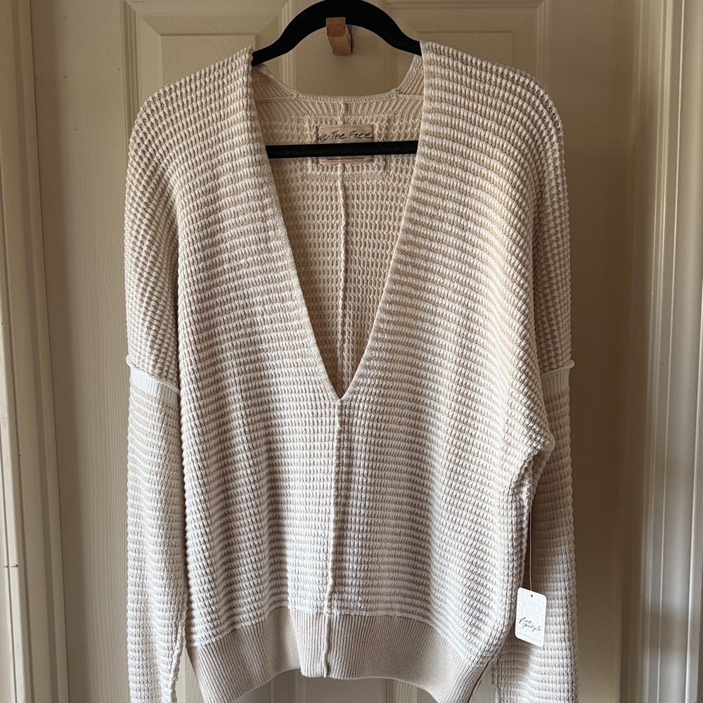 NWT Free People V Neck Cream Sweater